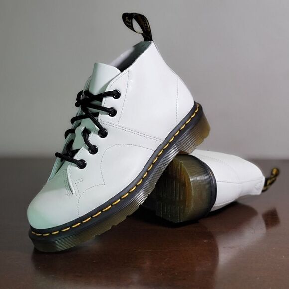 Dr. Martens Church Smooth Leather Monkey Boots White Brown Size 5 Combat Air New - Picture 10 of 16